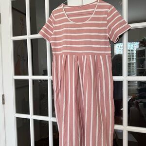 Maternity Dress Source Unknown Dusty Rose and White Striped Short-Sleeve